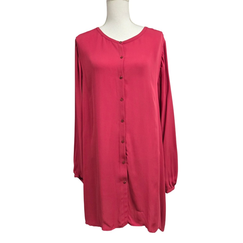 Eileen Fisher Drapey Light 100% Silk Button Front Tunic Top Pink Women's Sz XL
